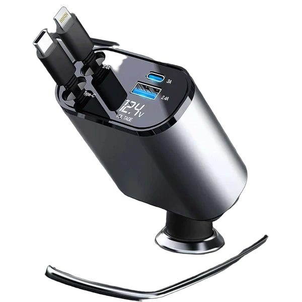 4-in-1 120W Retractable Car Charger with Star Light - transparent product image