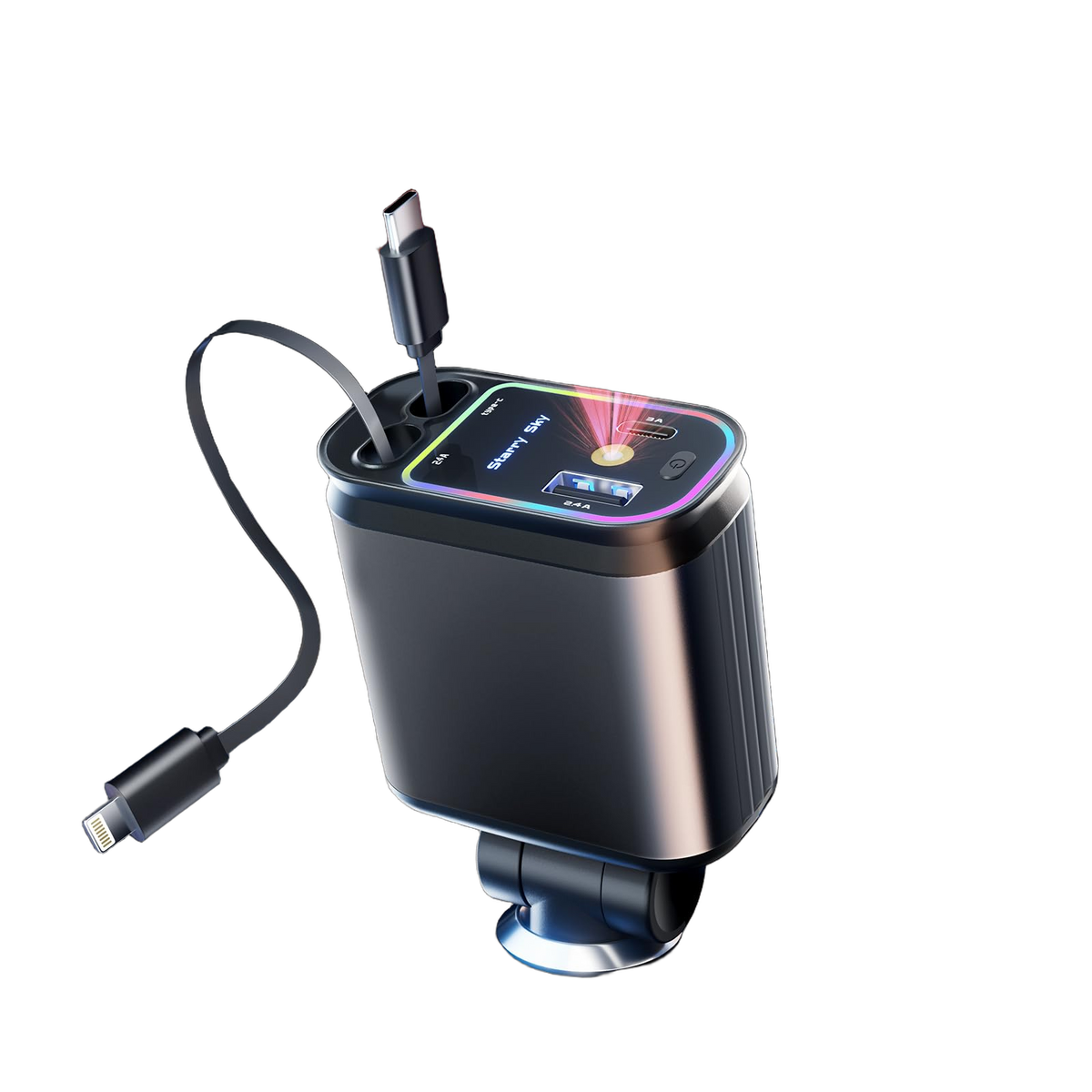 4-in-1 120W Retractable Car Charger with Star Light - transparent product image