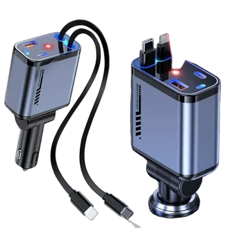 4-in-1 120W Retractable Car Charger with Star Light - transparent product image