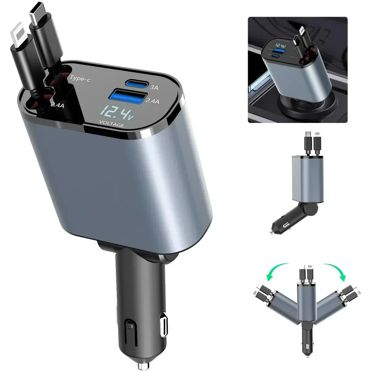 4-in-1 120W Retractable Car Charger with Star Light | Ninevolt