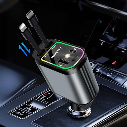 4-in-1 120W Retractable Car Charger with Star Light | Ninevolt